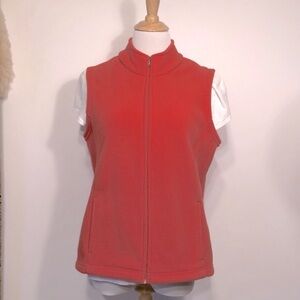 L.L BEAN Coral Orange Zip Front Fleece Vest Jacket/Coat-Size Large